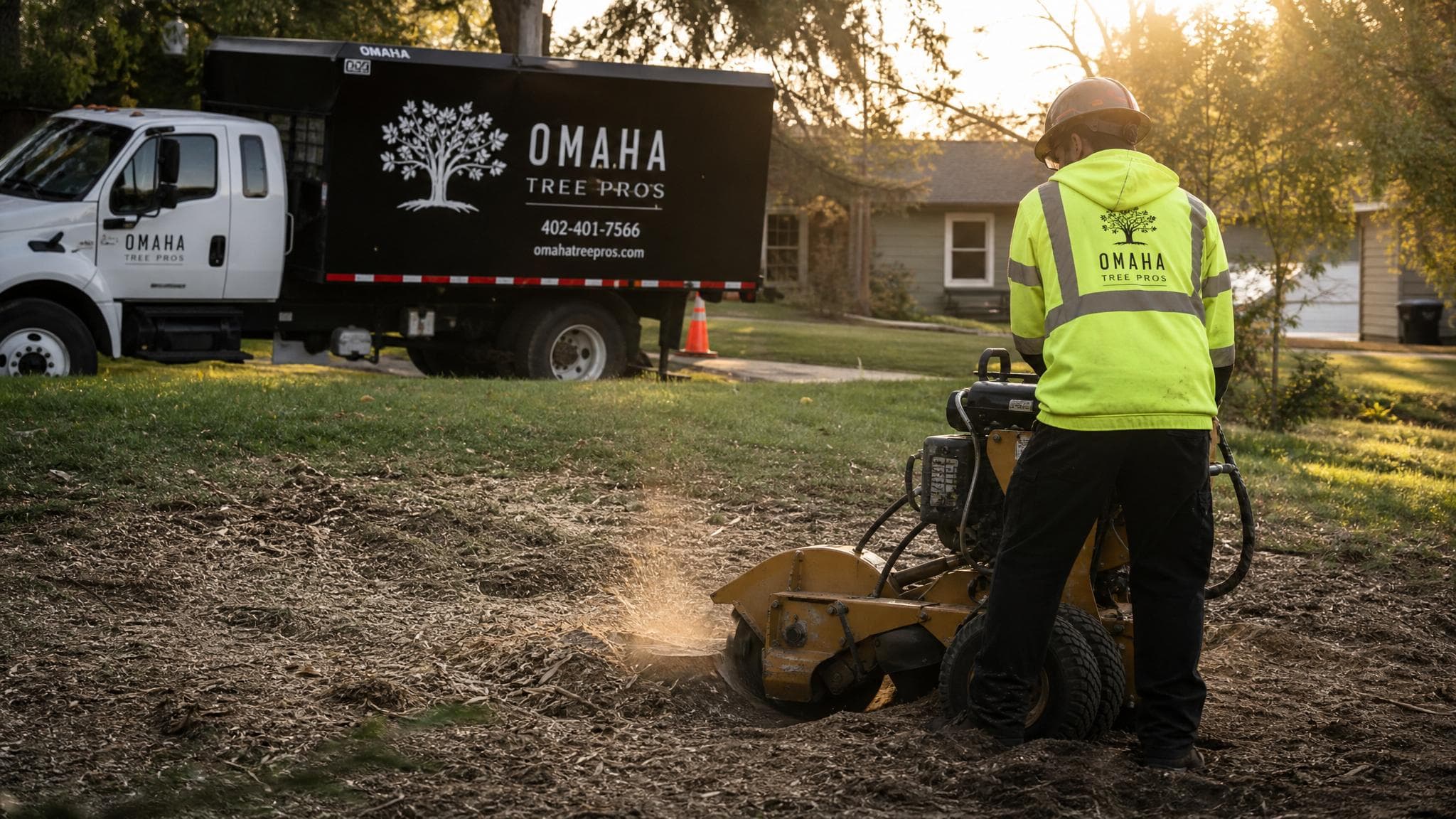 Stump grinding equipment in action