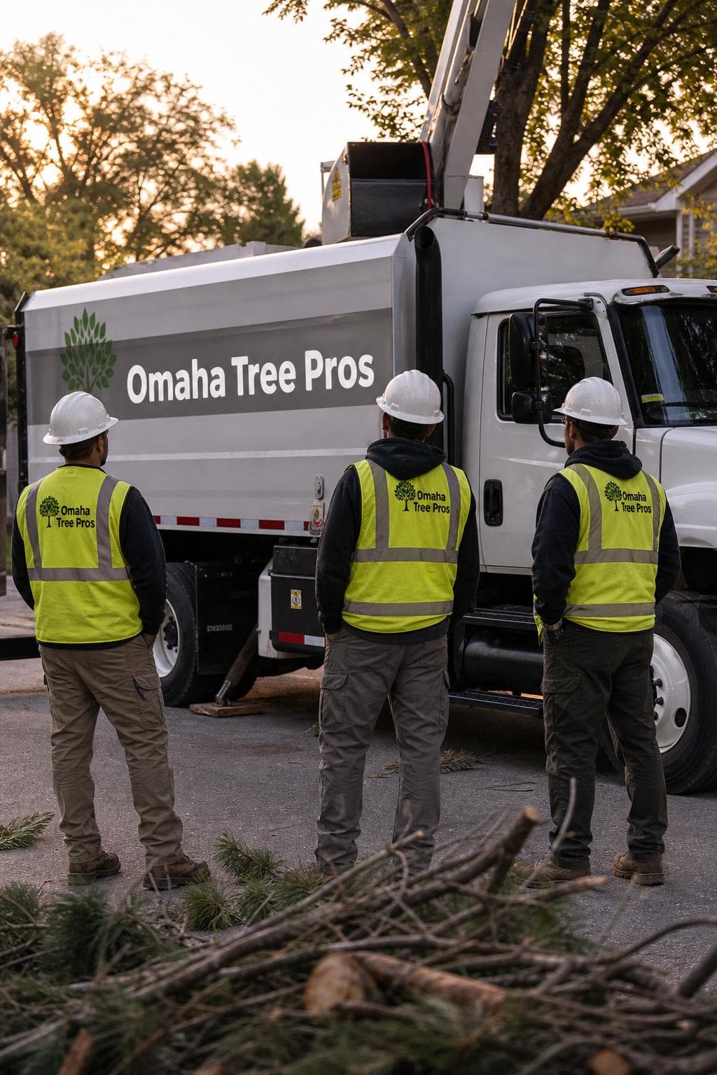 The Omaha Tree Pros crew on a job site